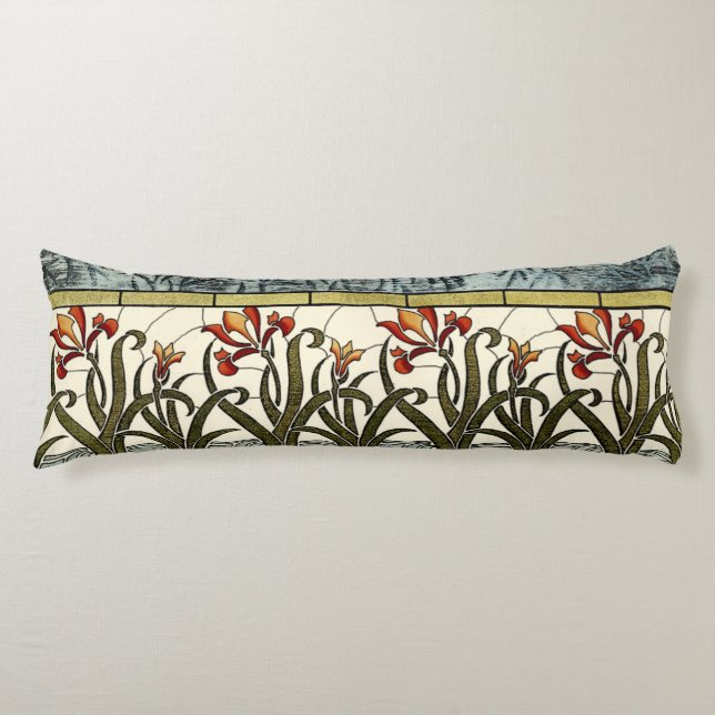 Coussins Longs Fleurs en verre souillé avec la frontière bronzage (Devant)
