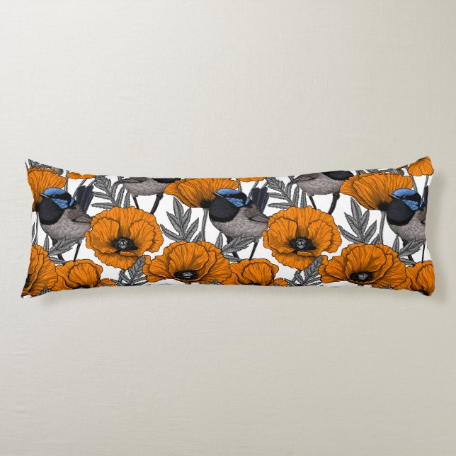 Coussins Longs Fleurs et fleurs de pavot orangé 2 (Devant)