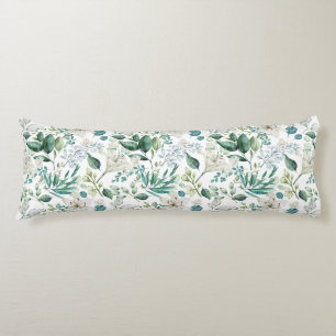 Coussins Longs Fleurs Florales Blanches Feuillage Eucalyptus Élég