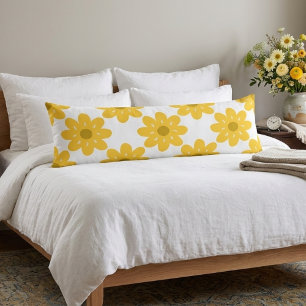 Coussins Longs Fleurs florales jaunes rétro 