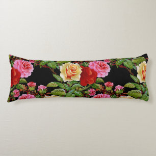 Coussins Longs Fleurs florales Roses rouge rose jaune vert