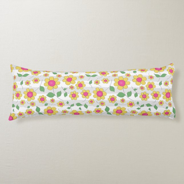 Coussins Longs Fleurs mignonnes jaune rose marguerites enfants (Devant)