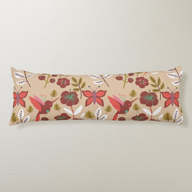 Coussins Longs Fleurs motifs florales sans soudure, oiseaux, papi (Devant)