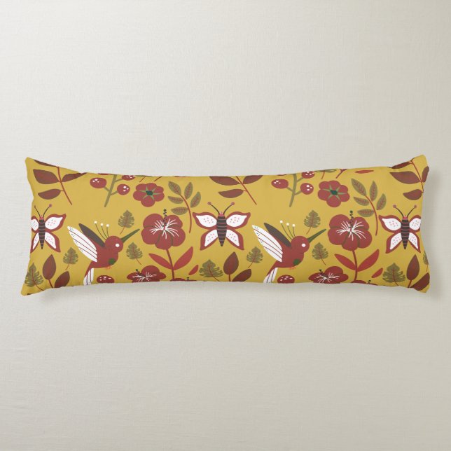 Coussins Longs Fleurs motifs florales sans soudure, papillon, rou (Devant)