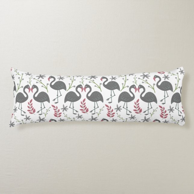 Coussins Longs Fleurs motifs roses flamingo sans coutures, feuill (Devant)
