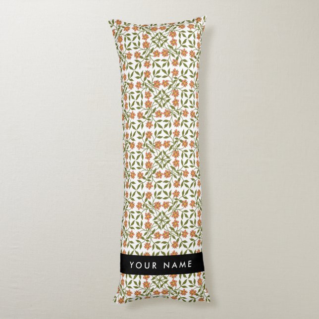 Coussins Longs Fleurs orange, Motif Floral, Boho, Votre Nom (Dos (Vertical))
