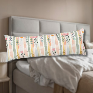 Coussins Longs Fleurs rayées pastel aquarelle vintage