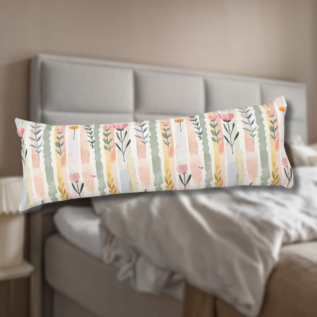 Coussins Longs Fleurs rayées pastel aquarelle vintage (Créateur téléchargé)