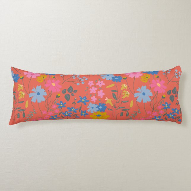 Coussins Longs Fleurs sauvages rouges Boho modernes (Devant)