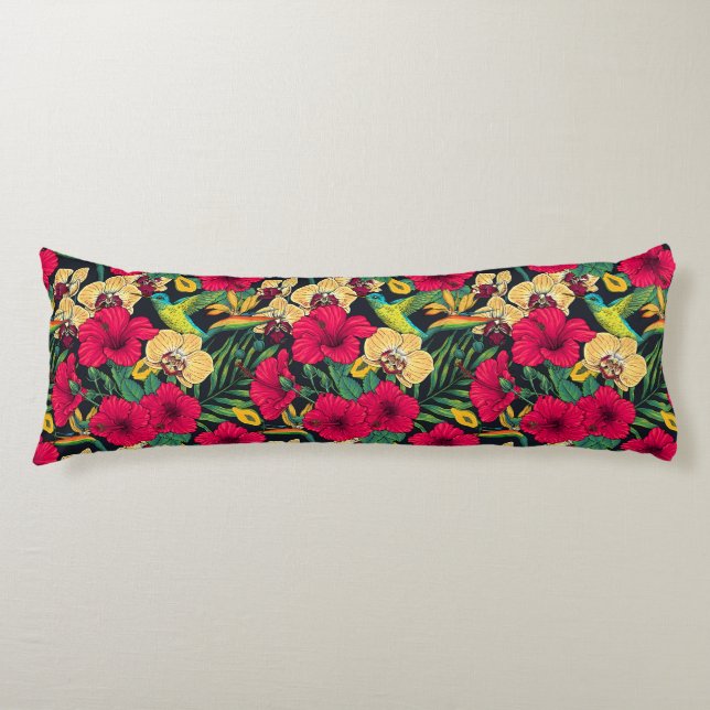 Coussins Longs Fleurs tropicales et colibri - Botanica d'été (Devant)