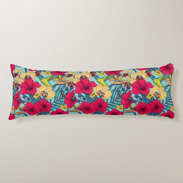 Coussins Longs Fleurs tropicales et colibri - Botanica d'été (Devant)
