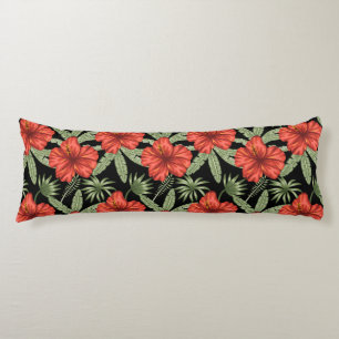 Coussins Longs Fleurs tropicales rouges sans coutures motif vert
