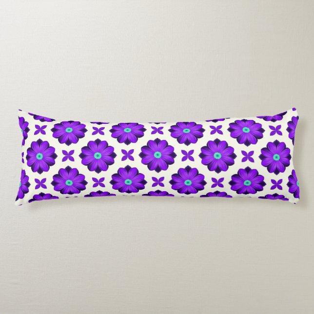 Coussins Longs Fleurs violettes et motifs de feuilles vibrants (Devant)