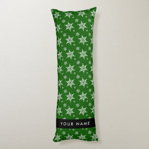Coussins Longs Flocons blancs, Vert, Votre nom, Personnaliser
