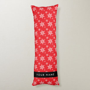Coussins Longs Flocons de neige blancs, rouge, votre nom, Personn