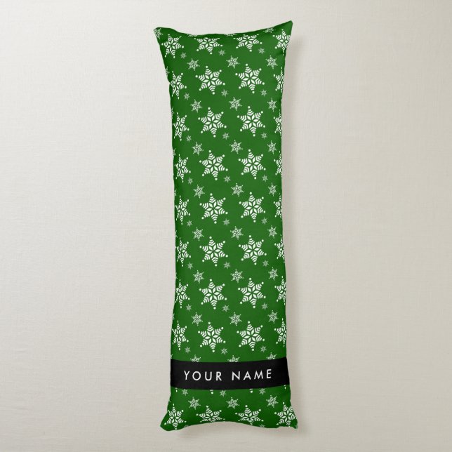 Coussins Longs Flocons de neige blancs, Vert, Votre nom, Personna (Dos (Vertical))