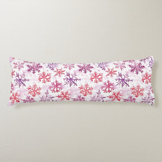 Coussins Longs Flocons de neige rouges violets Noël (Devant)