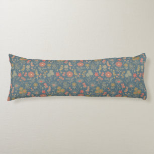 Coussins Longs Floral moderne Denim Blue & Coral