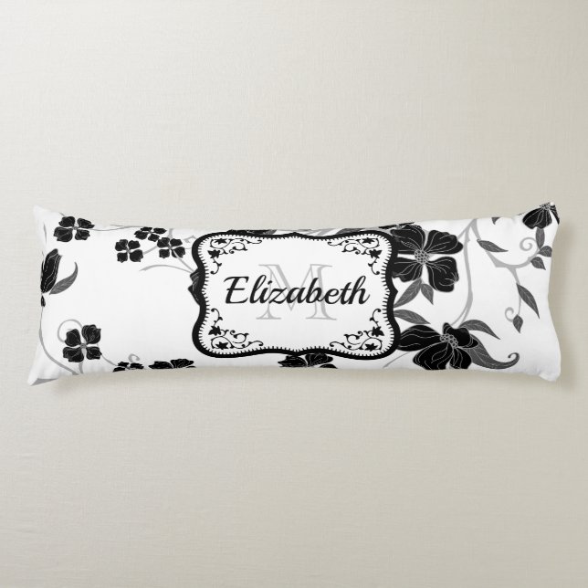Coussins Longs Floral noir et blanc (Devant)