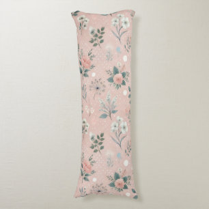 Coussins Longs Floral rose rustique avec fleurs blanches et verdu