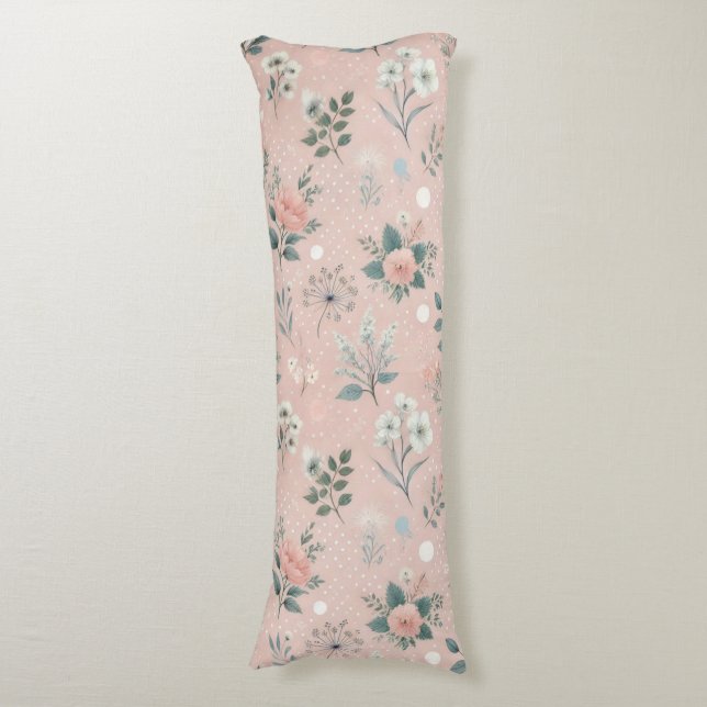 Coussins Longs Floral rose rustique avec fleurs blanches et verdu (Devant (Vertical))