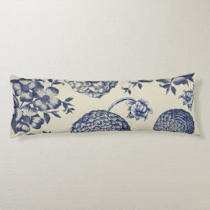 Coussins Longs Flore d'impression florale de fleurs bleues antiqu