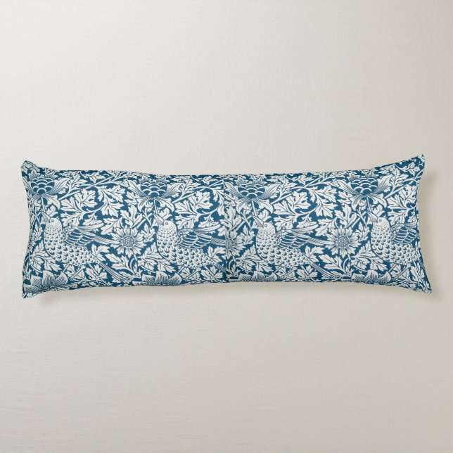 Coussins Longs Flore Flore Fleurs Feuilles Oiseaux Bleu (Dos)