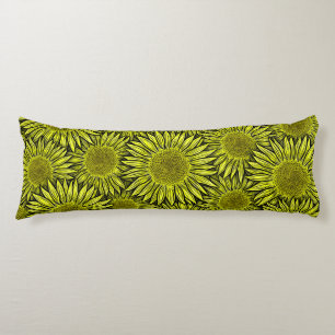 Coussins Longs Flore Rustique Tournesol Jaune Main tirée