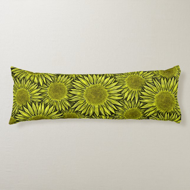Coussins Longs Flore Rustique Tournesol Jaune Main tirée (Devant)