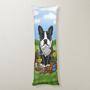 Coussins Longs Flower Gardener Boston Terrier (noir) mignon chien