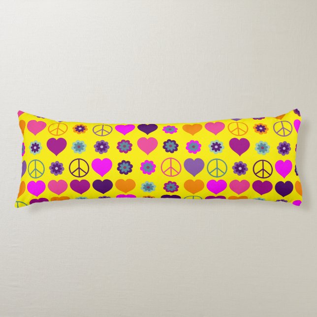 Coussins Longs Flower Power Heart Peace Motif + votre backgr. (Devant)