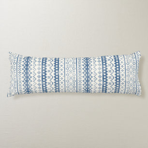 Coussins Longs Foncé Fair Isle Aquarelle Cabincore bleu crème