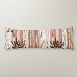 Coussins Longs Fond botanique rose poussiéreux rayé doux