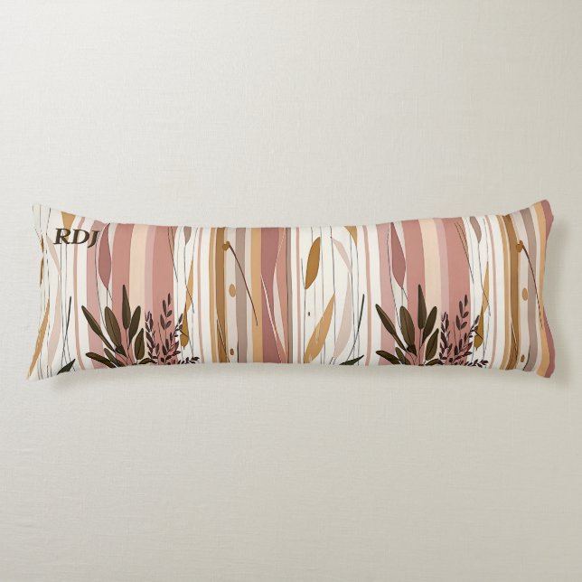 Coussins Longs Fond botanique rose poussiéreux rayé doux (Devant)