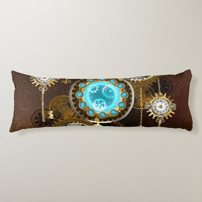 Coussins Longs Fond rouillé Steampunk avec verres turquoise (Devant)