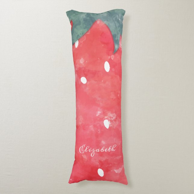 Coussins Longs Fraise à l'aquarelle mignonne (Devant (Vertical))
