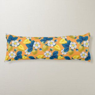 Coussins Longs Fraises jaunes sur orange