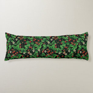 Coussins Longs Fraises sauvages sur le noir