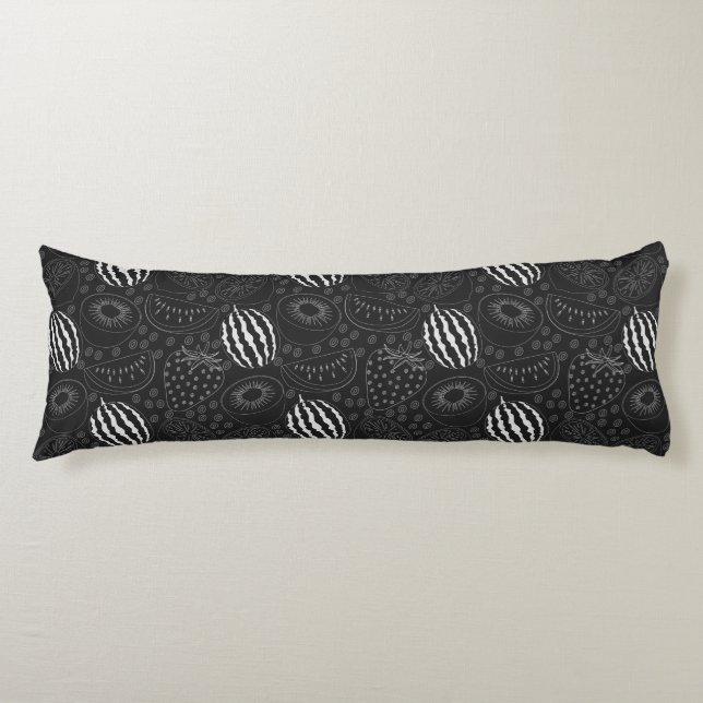 Coussins Longs Fruit sans couture motif noir et blanc Tropical (Devant)