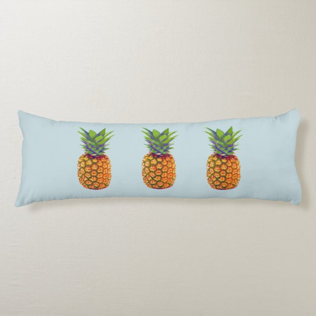 Coussins Longs Fruits d'ananas sur fond bleu clair (Devant)