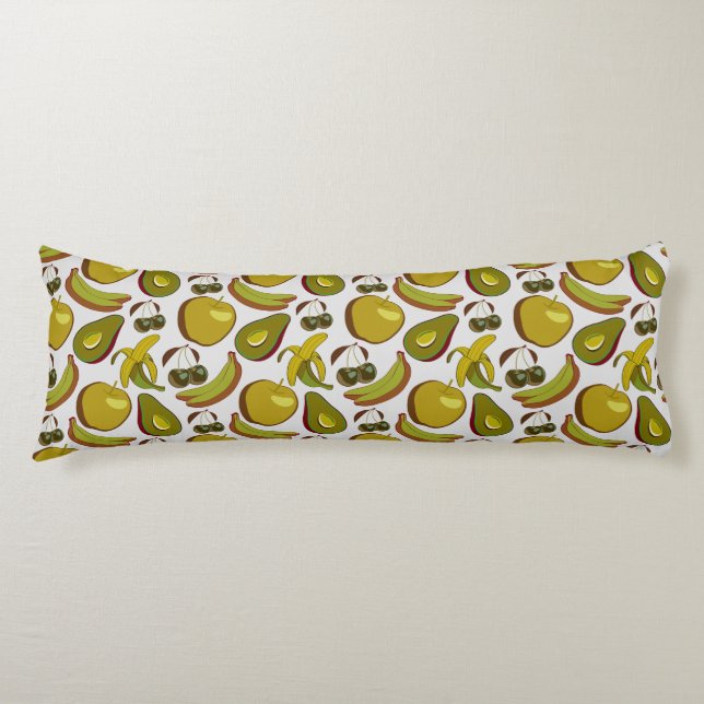 Coussins Longs Fruits tropicaux sans couture motif jaune et blanc (Devant)