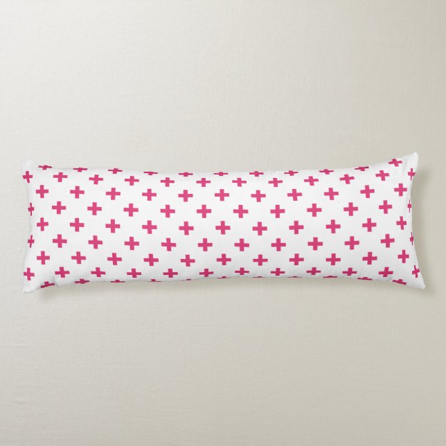 Coussins Longs Fuchsia polka croise sur blanc (Dos)