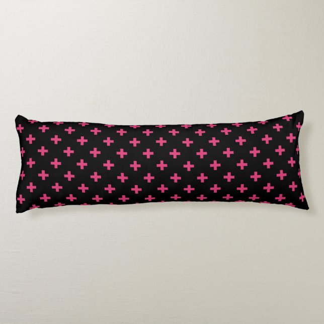 Coussins Longs Fuchsia polka croise sur noir (Dos)