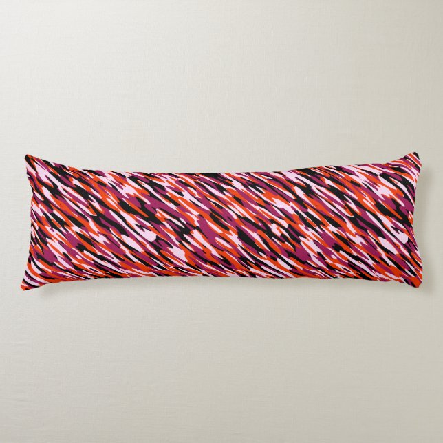 Coussins Longs Fuchsia rose, orange, noir et blanc camouflage  (Devant)