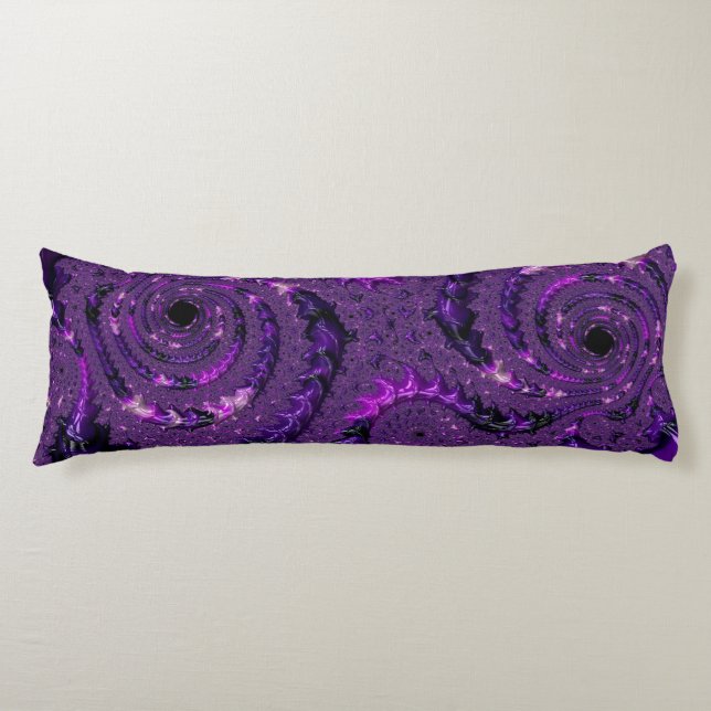 Coussins Longs Funky Bold Bohème Violet Abstrait Fractal Numériqu (Devant)