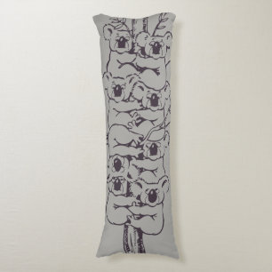 Coussins Longs Funny Koalas Escalade Arbre Illustration Gris