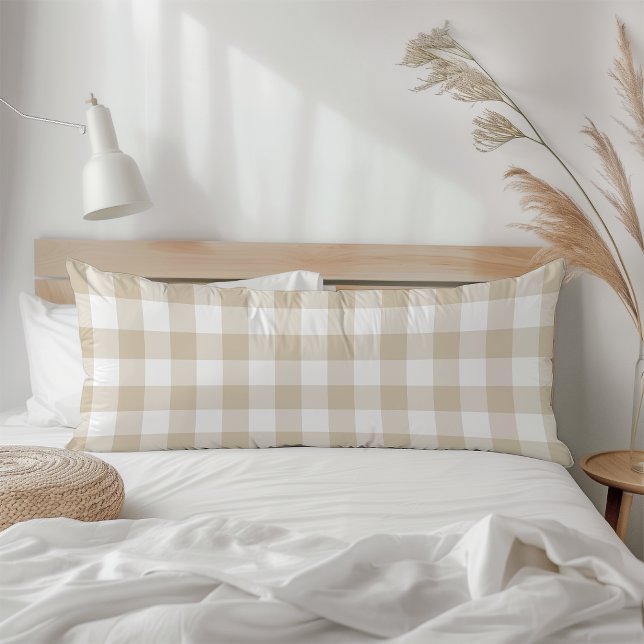 Coussins Longs Gingham à carreaux écossais beige rustique de ferm (Créateur téléchargé)