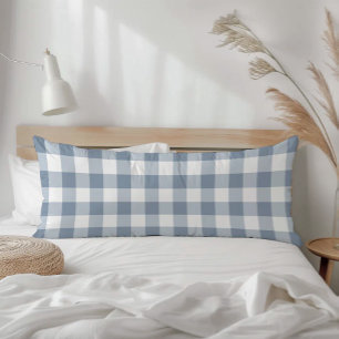 Coussins Longs Gingham à carreaux écossais bleu poussiéreux de fe