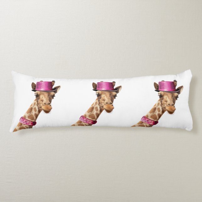 Coussins Longs Giraffe en casquette rose étincelant (Devant)