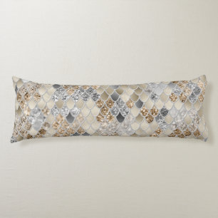 Coussins Longs Glam de sirène gris argenté or #1